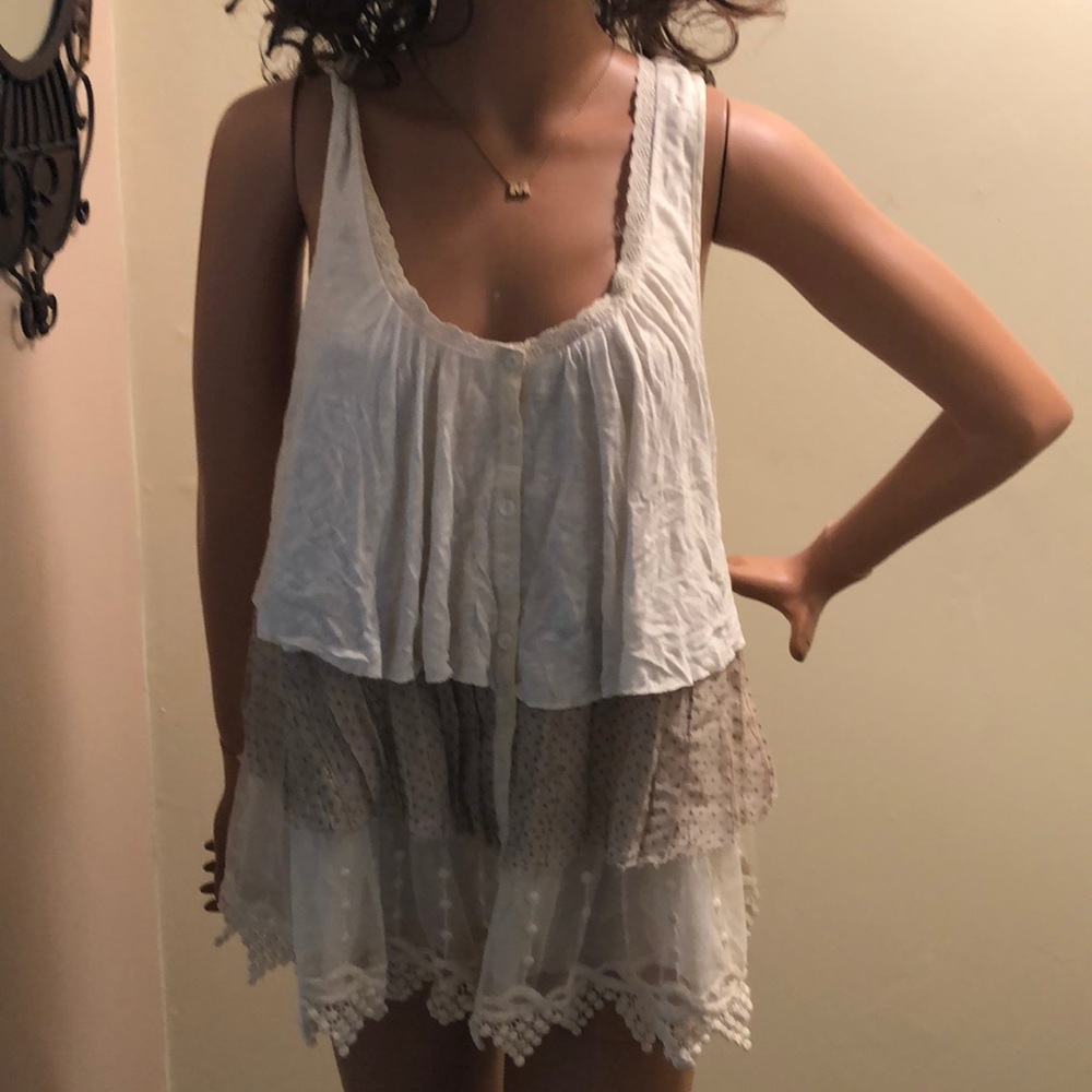 Free people Cream and taupe embellished tank top